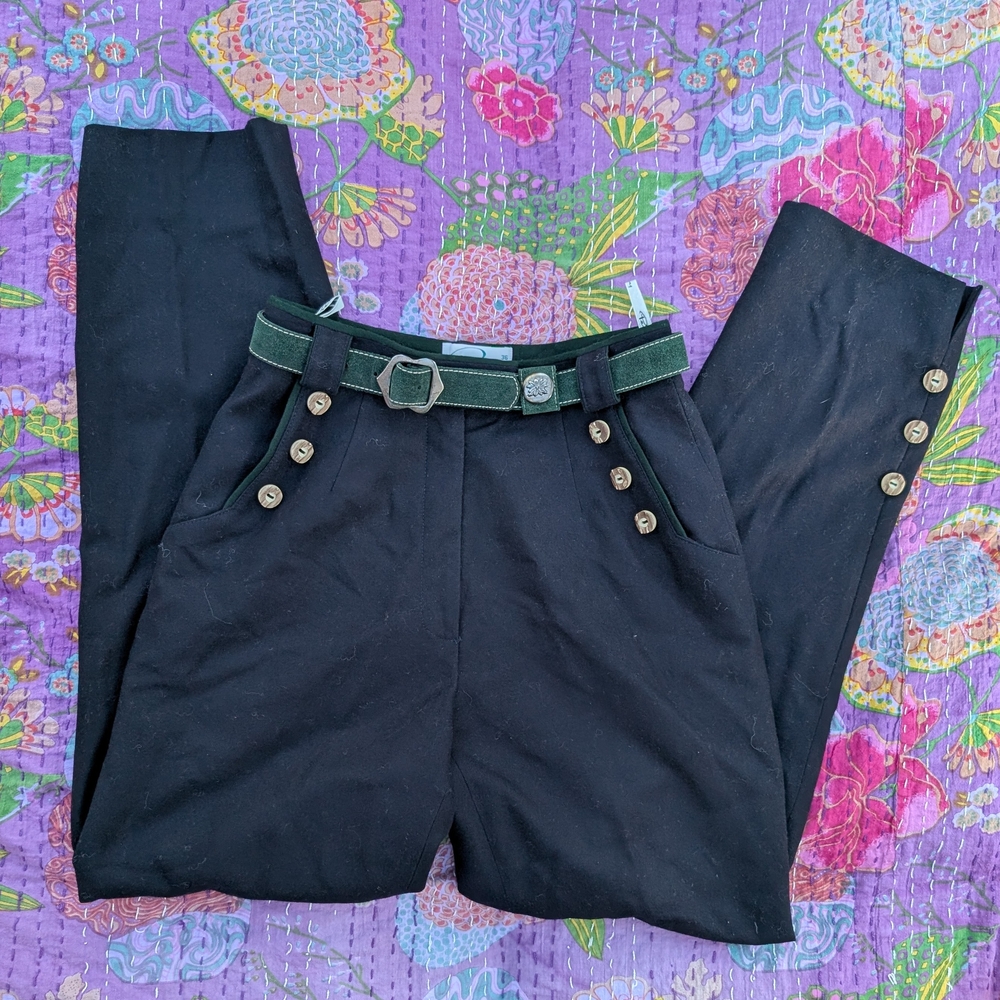 Elegant Black Trousers with Green Belt